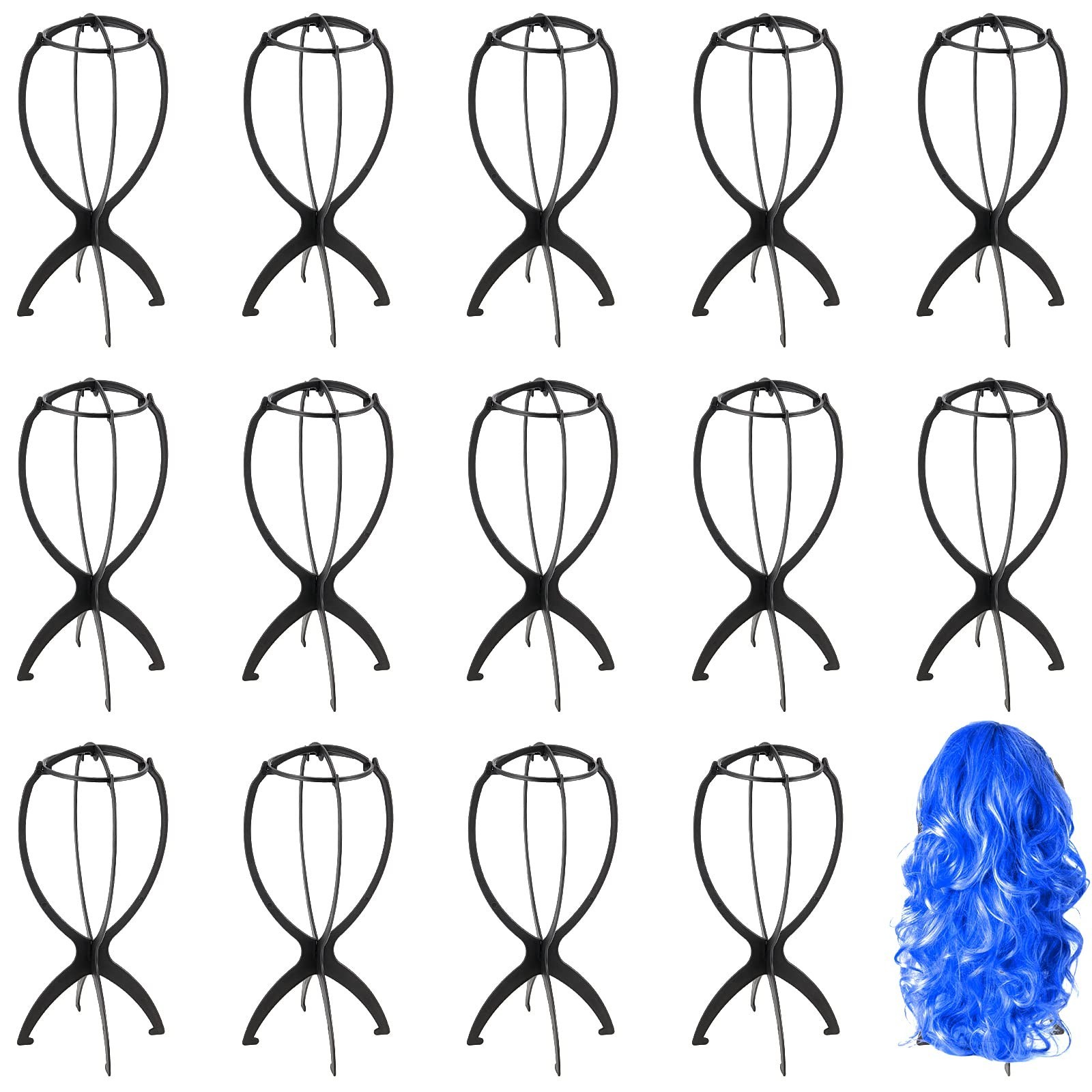 15 Pack 14.2″ Plastic Folding Wig Stand – Collapsible Portable Holder for Wigs &