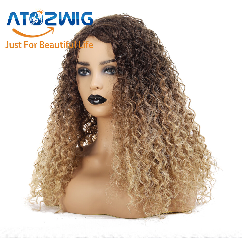 Ombre Blonde Long Deep Curly Heat Hair Synthetic Wigs for African American Women