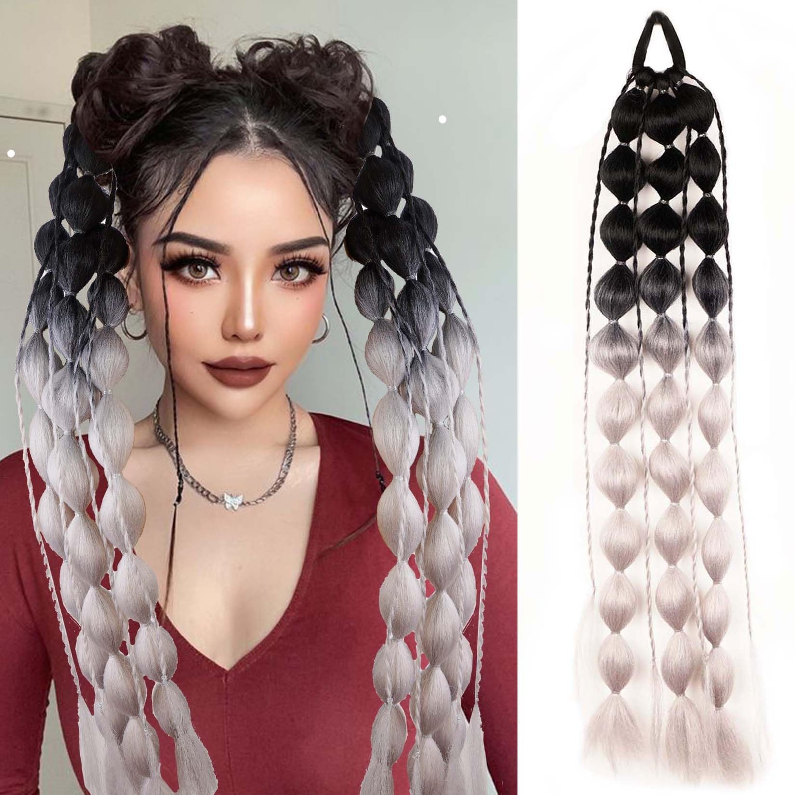 Colored Bubble Ponytail Extension with Hair Tie Long Colored Hair Extensions …