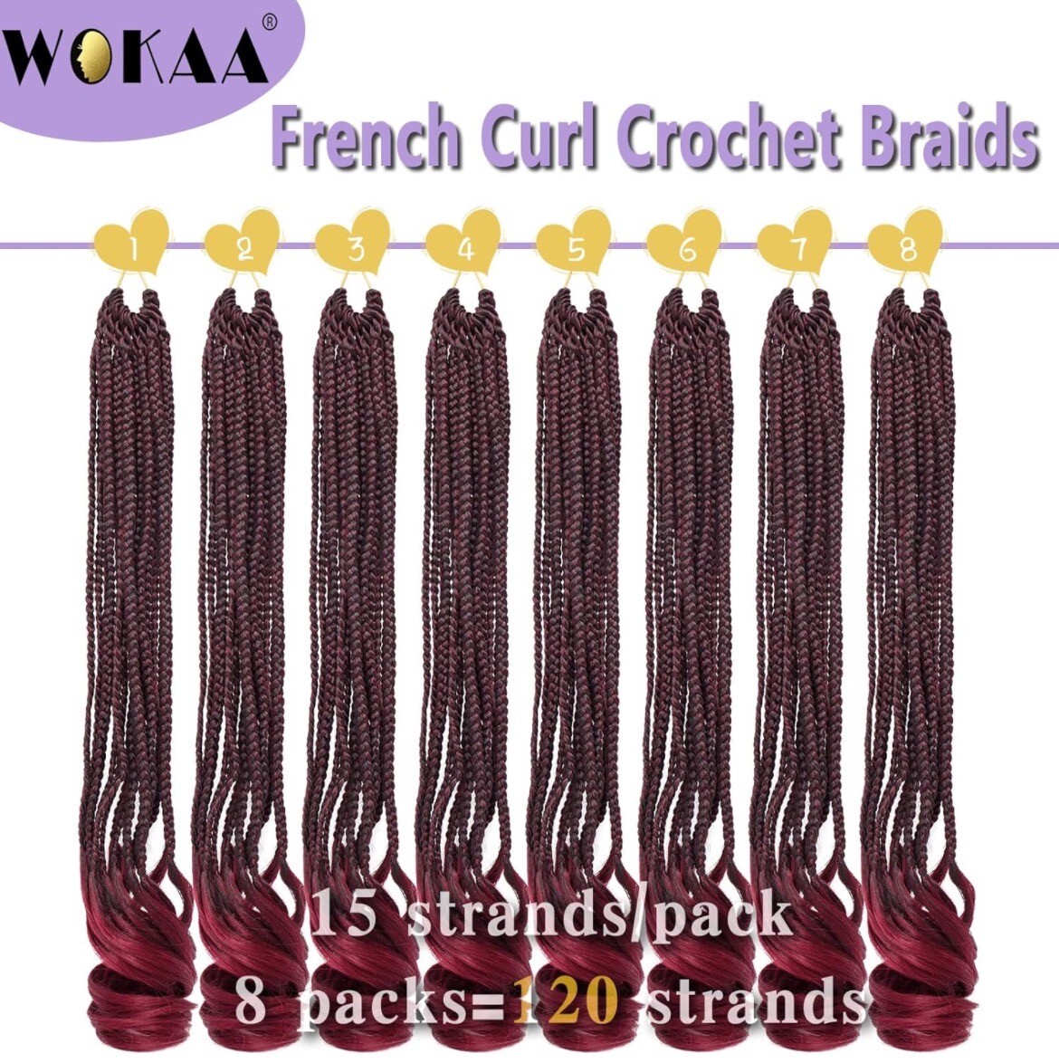 French Curl Crochet Braids 22 Inch 8 Packs Goddess Box Braids Crochet Hair1B/BUG