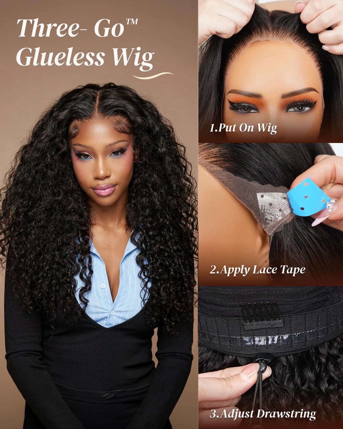13×6 Deep Wave Lace Front Wig – 210% Density, Glueless, Pre-Plucked, 30″ Curly H