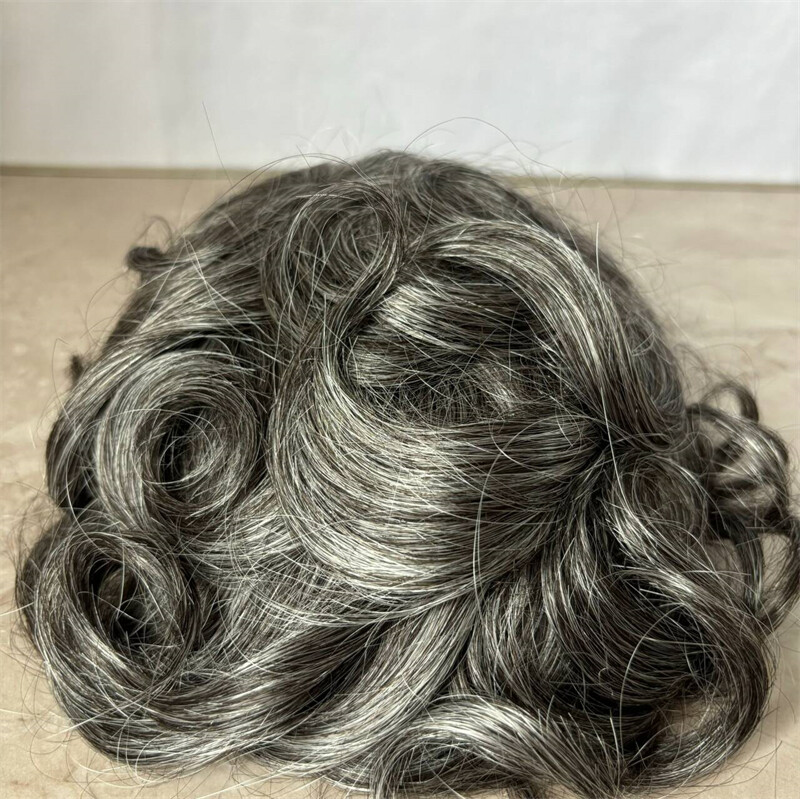 8×10 Remy Human Hair 8×10 1B50 Grey White Color Human Hair Men Toupee Skin Pu