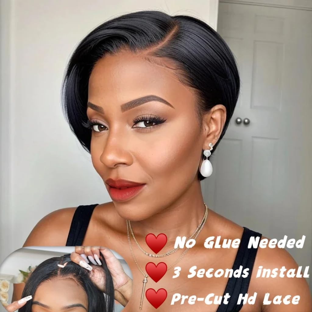 Short Pixie Wig Human Hair 5×5 HD Lace Glueless Pre Plucked Black Women