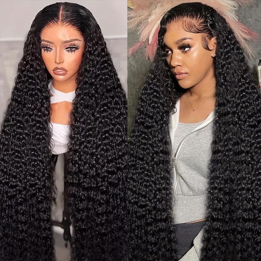 40″ 13×6 Deep Wave Lace Front Wig – Pre-Plucked, 250% Density, HD Lace, Curly Ha