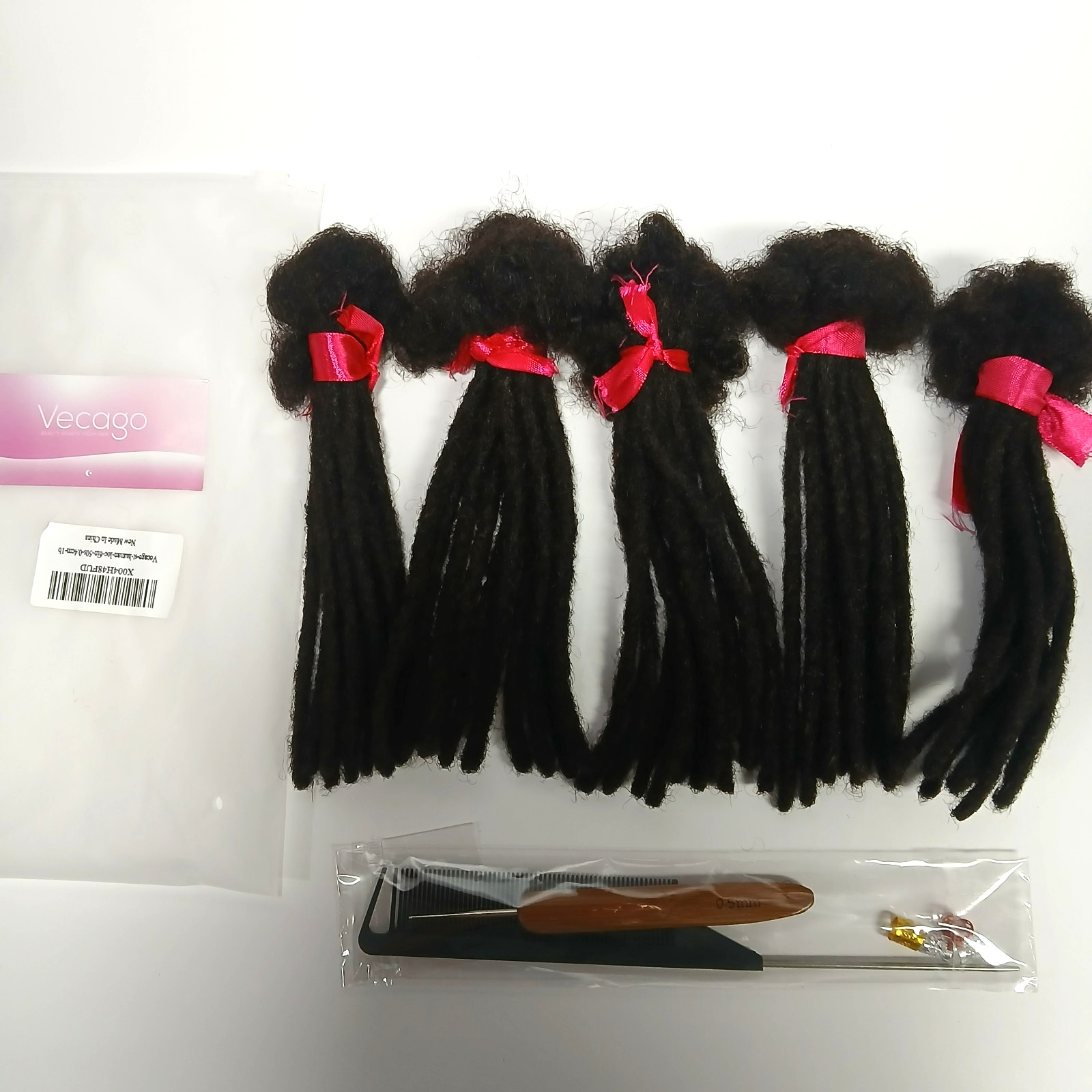 Vecago 50 Strands Loc Extensions Human Hair 6 inch 0.4cm Dreadlock 1B