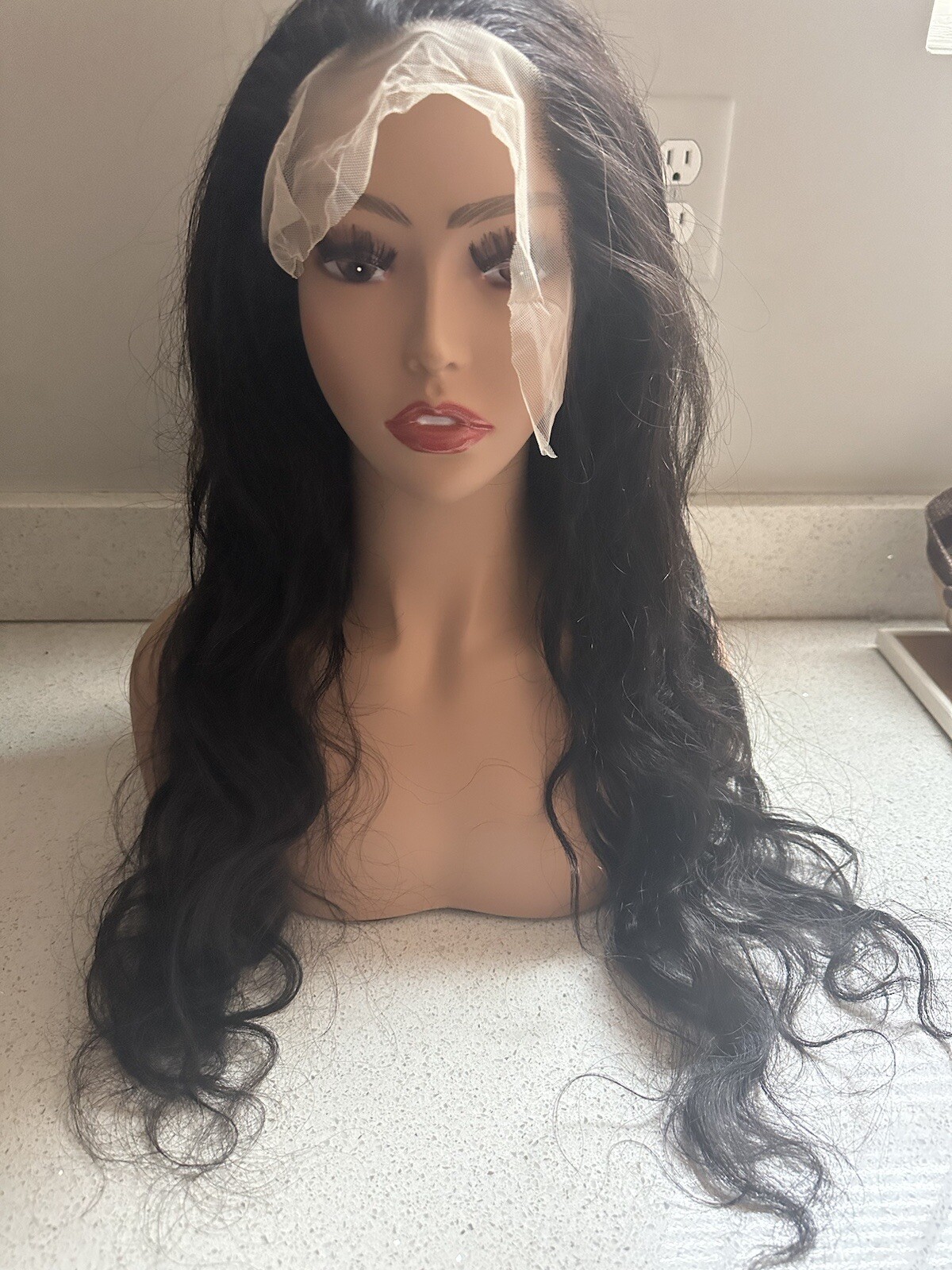 Wig Human Hair 26 Inches Lace Front 1b Wavy Long Dark Brown New Tags