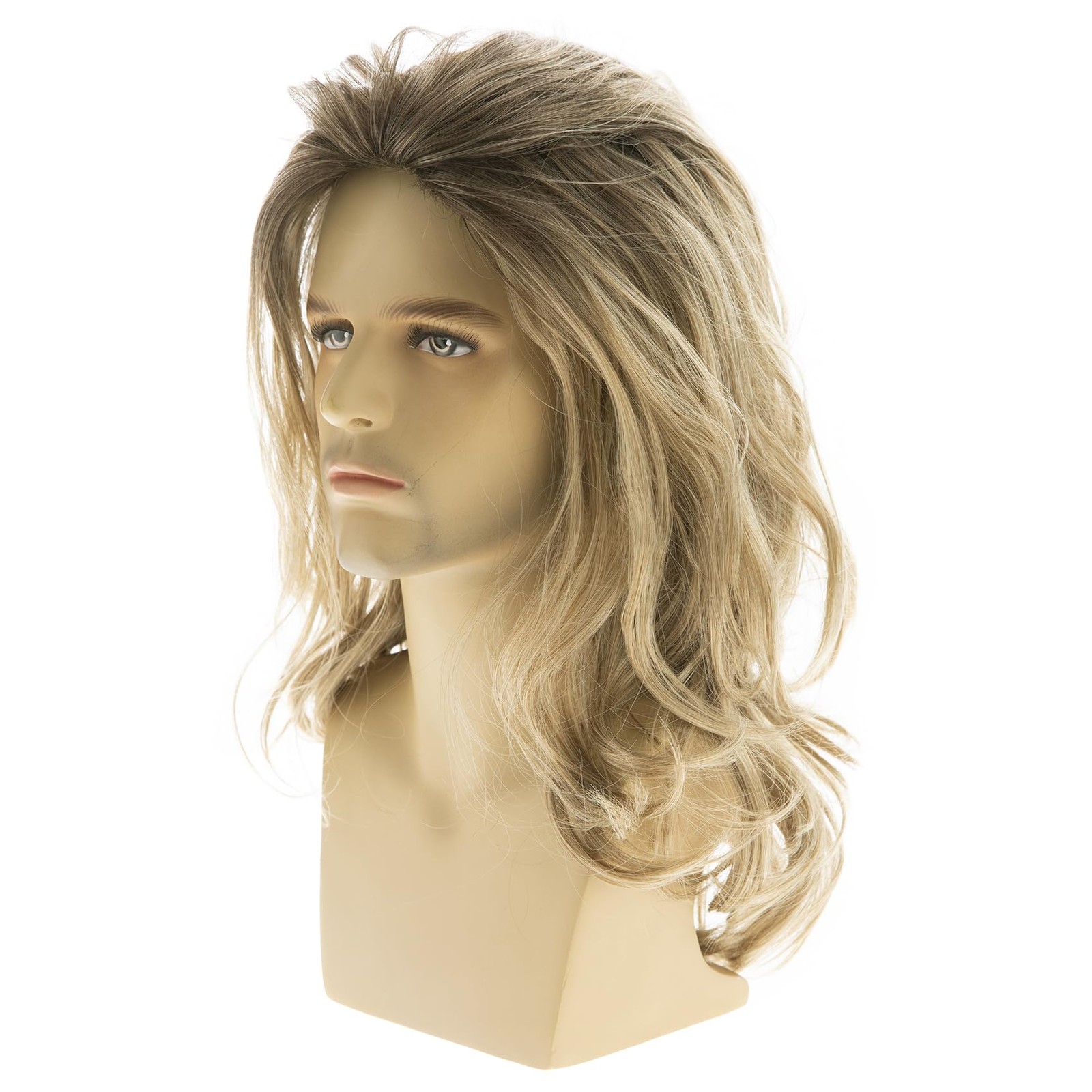 Baruisi Long Blonde Wigs for Men Synthetic Layered Wavy 22.5 Inch, blonde