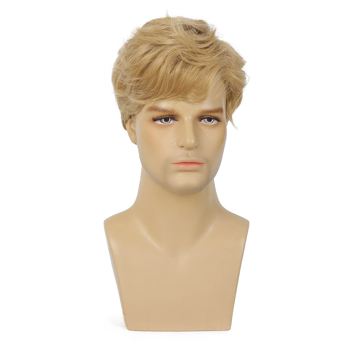 Mens Blonde Wig Short Layered Natural Wavy Hair Wig Synthetic Halloween Cosplay