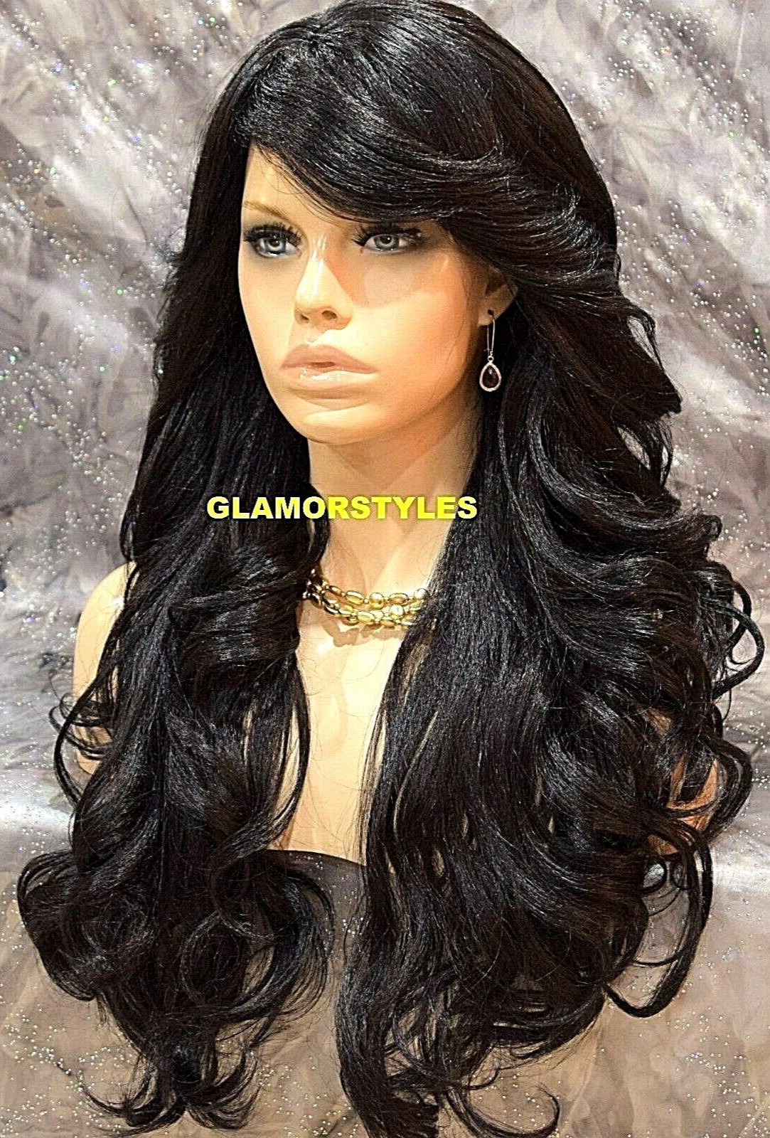 FULL WIG LONG LAYERED WAVY SKIN SIDE PART DARK BROWN #2 HEAT OK NWT