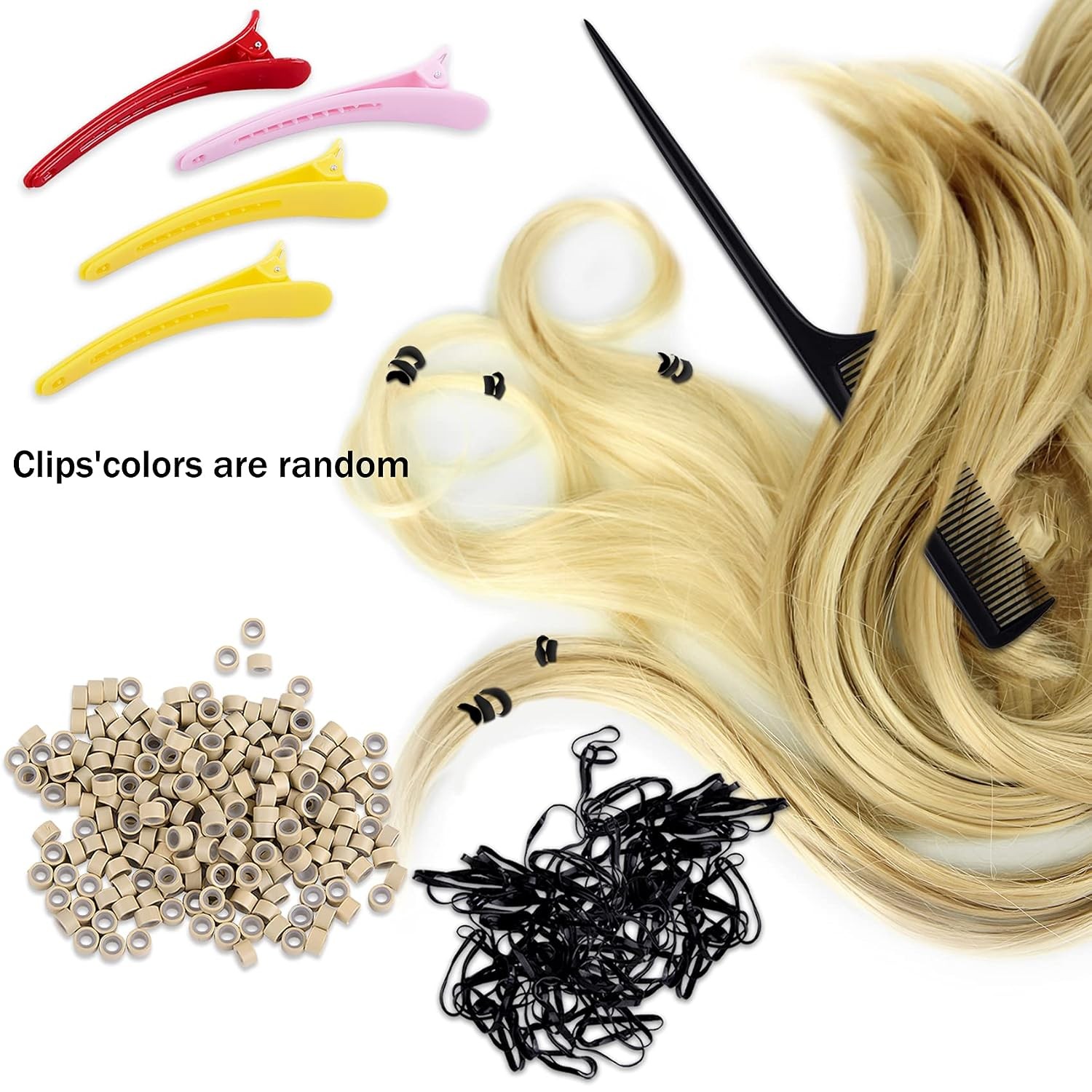 Hair Extensions Kit 500 Pcs Blonde Micro Ring Beads 1 Micro Beads Plier 2 Hook