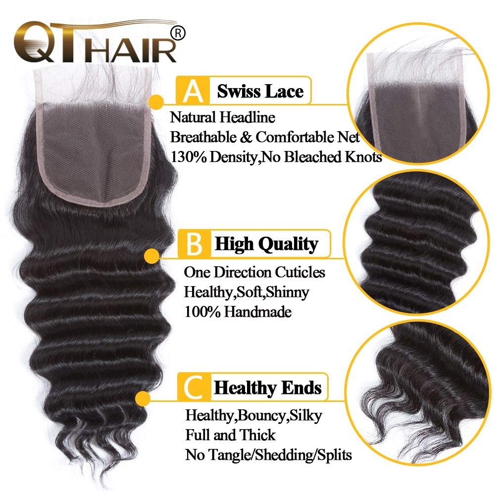 Qthair Loose Deep Wave Hd Lace Closure 10 18A Grade Braizlian Loose Deep Wave