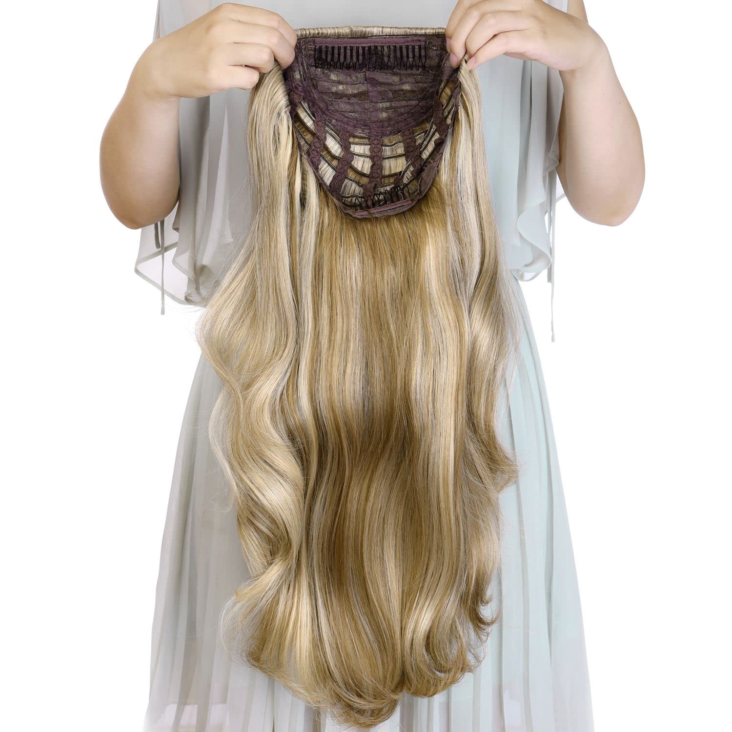 24″ Long Straight Wavy Clip in Half Head Tied Wig 24 Inch (Pack of 1), 8-22#