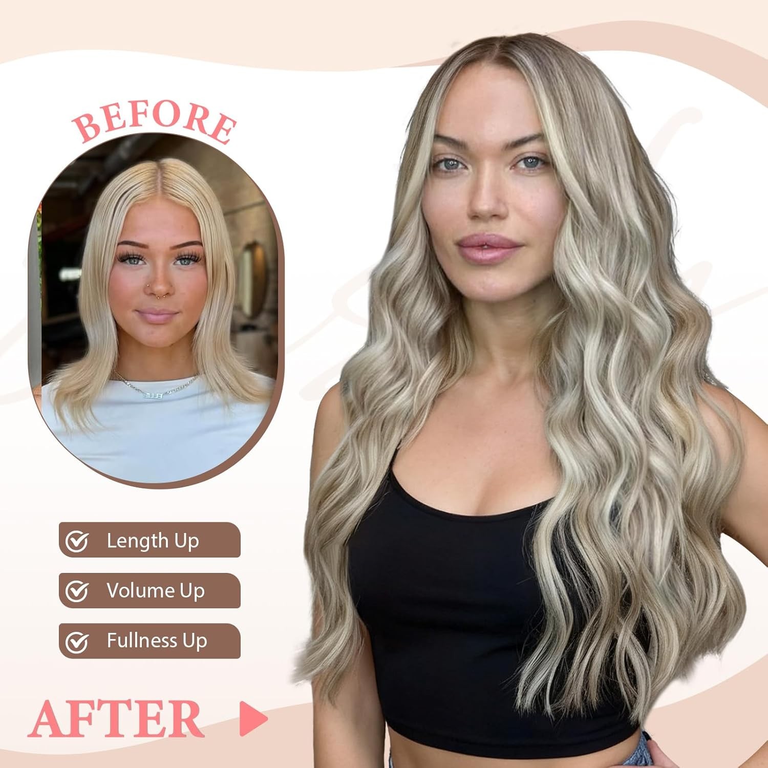 Hair Extensions Clip ins, Wavy Extensions, Thick Hair, Blends