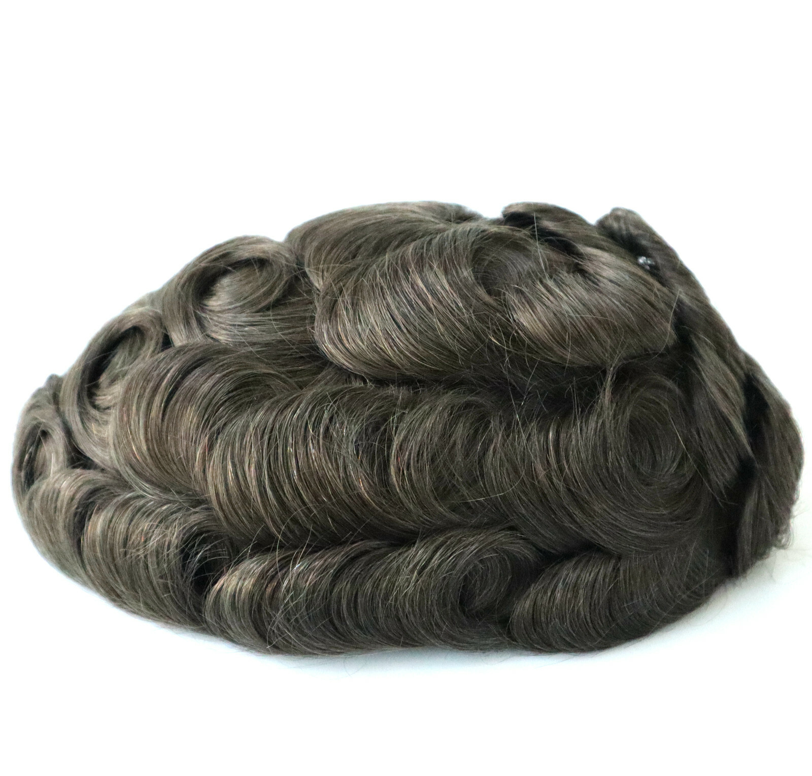 Mens Toupee Human Hair Replacement System Scalloped Front V-loop Hairpieces #5