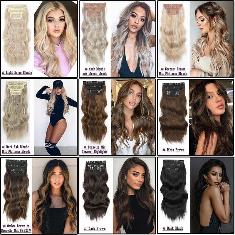 4PCS Clip In 100%Real THICK as Human Hair Extension Full Head Highlight Balayage