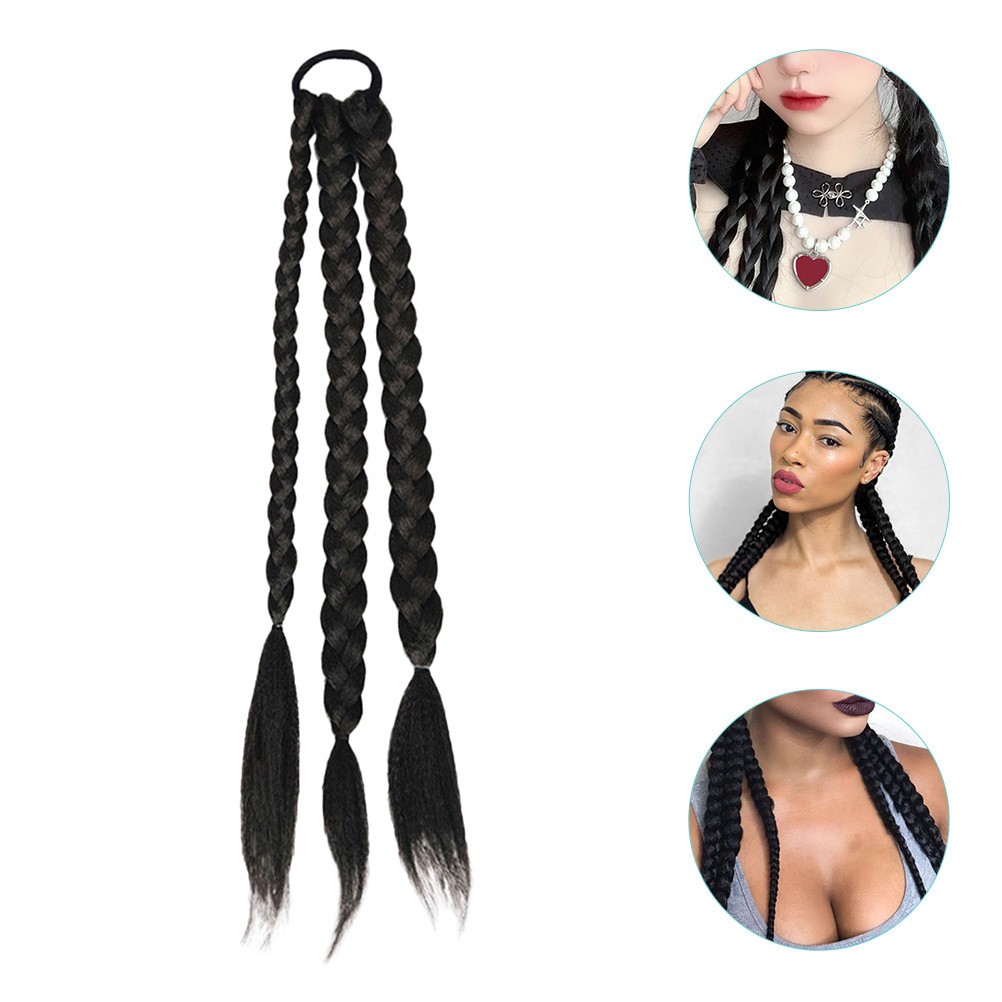 Black Braided Ponytail Extension Wig Easy to Wear for Wedding Concert and Dating