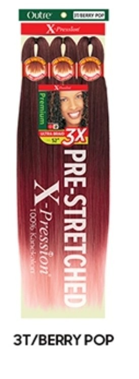 Xpression Pre-streched Braid 3X 52″ COLOR 3T Berry Pop