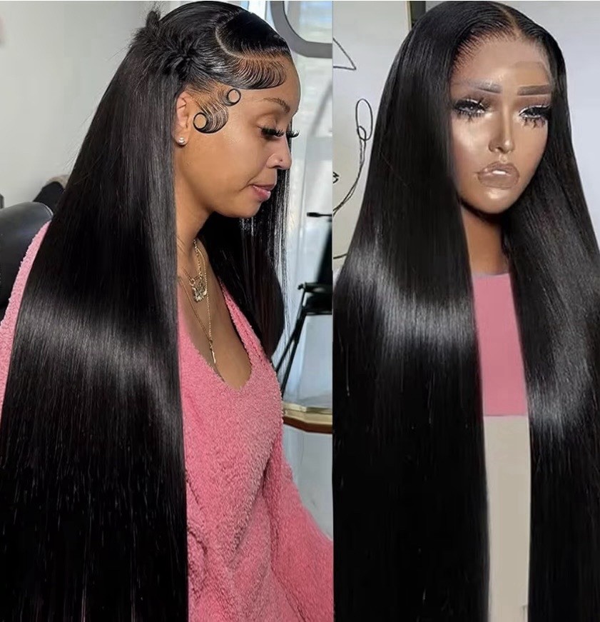 Straight Black Lace Front Wig Bleached Knots Free-Part Natural Hairline Women