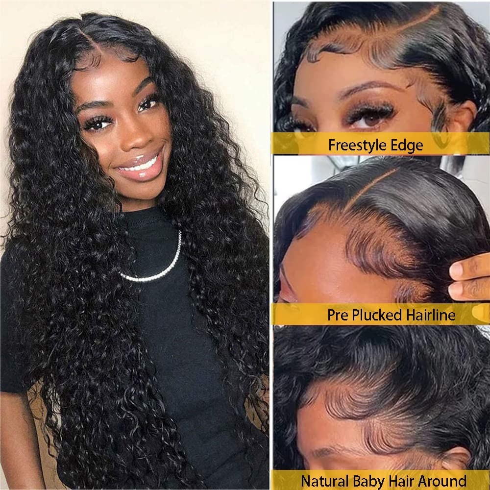 32 Inches Long Size Lace Front Wigs Human Hair 13×4 HD Transparent Deep Wave …