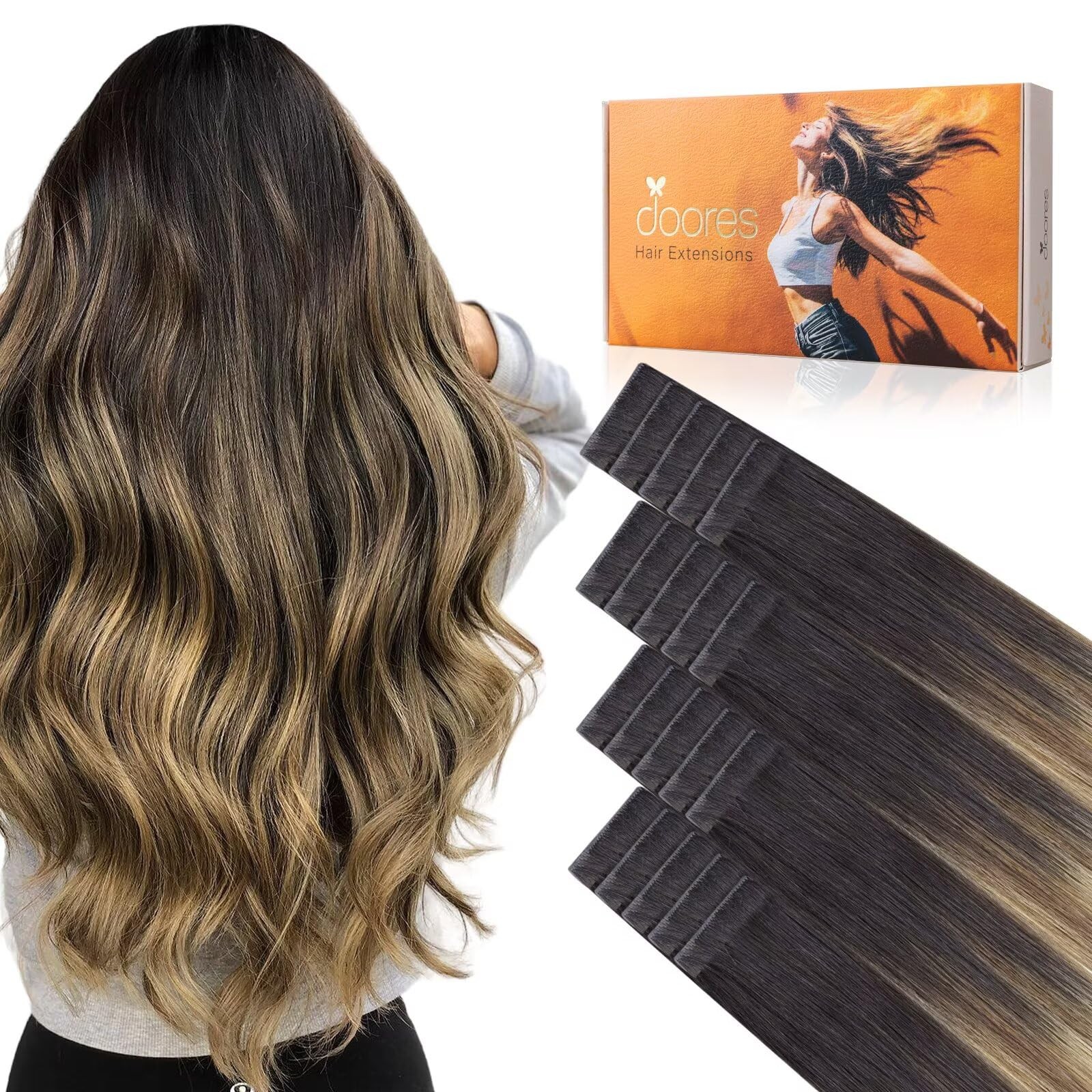 Doores Invisi Edge Human Hair Tape In Extensions 18 Inch Dark Brown To Dirty