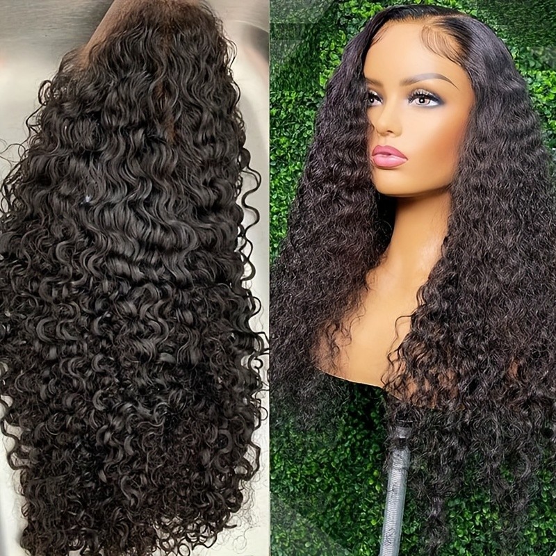 13×4 Free Part Water Wave Lace Front Wig Natural Black Hair Glueless Pre Plucked