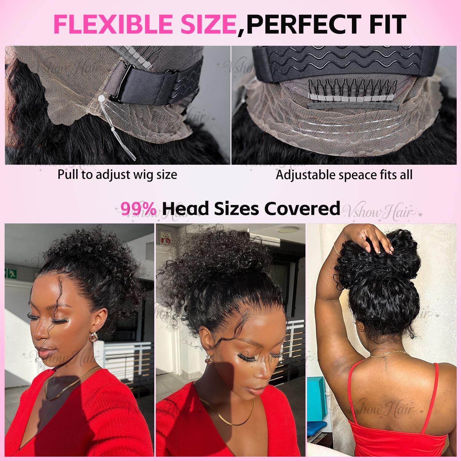 V SHOW Hidden Strap 360 Lace Front wig Human Hair with Water wave Glueless Wi…