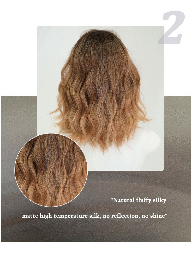 Orange gold wool curly wig full head covering hairstyle with wavy short curly
