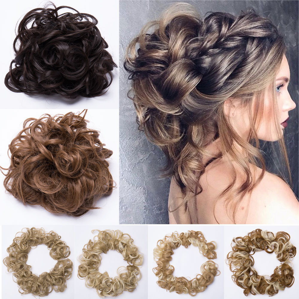 Women Messy Hair Bun Hairpiece Extension Scrunchie Fake Hair Pony tail Blonde US
