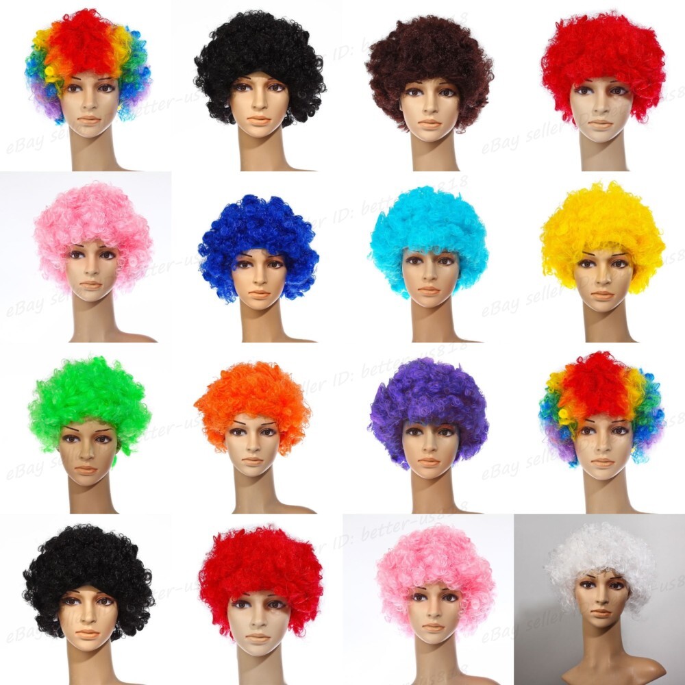 12 Colours Curly Afro Fancy Dress Funky Wig Disco Clown Mens/Ladies Costume