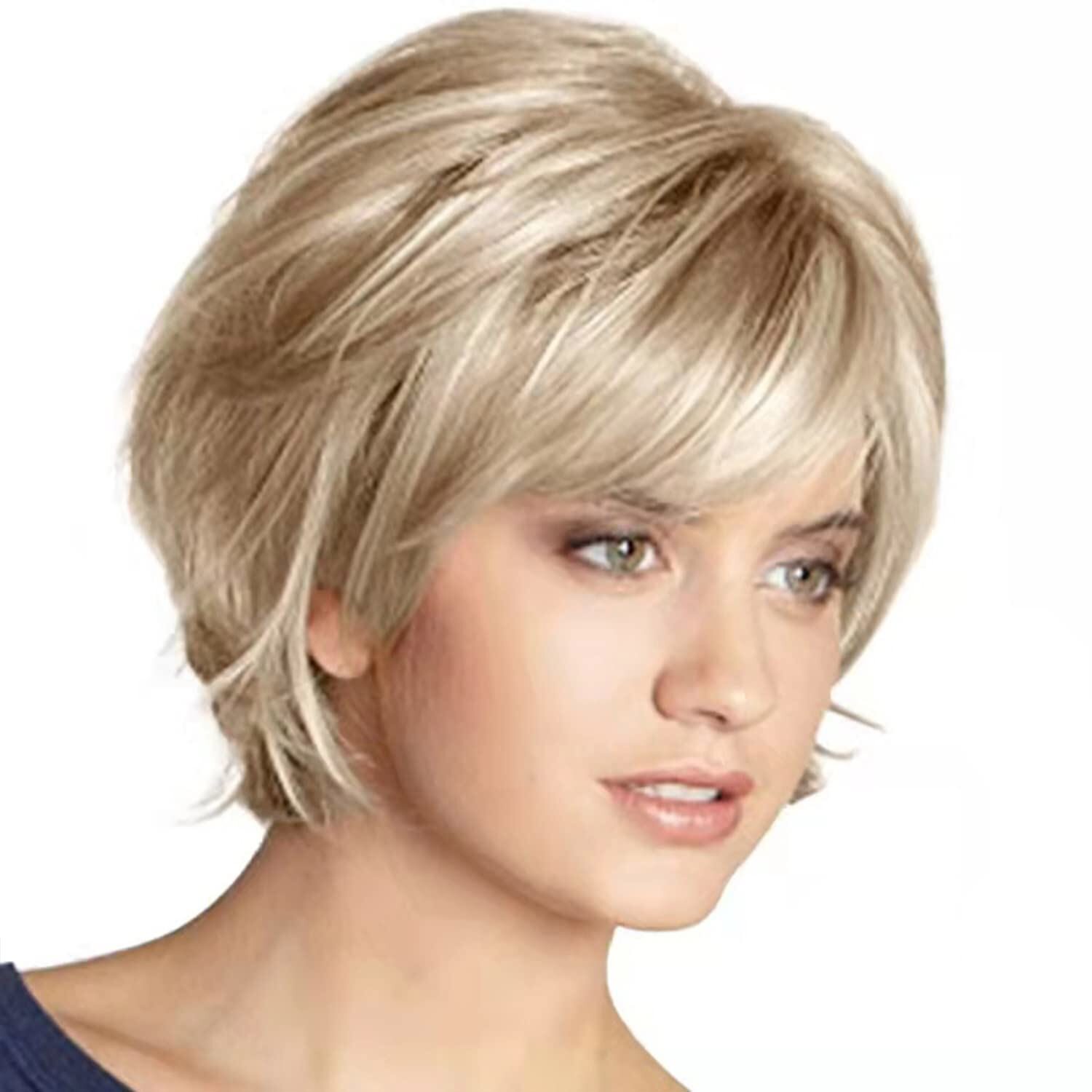 Short Blonde Wigs Blonde Mixed Brown Wigs for Women Natural Fluffy Synthetic