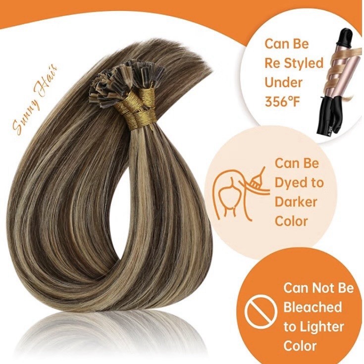 Sunny Hair 14” K Tip Human Hair Extensions #P4/27 Med Brown Caramel Blonde 50g