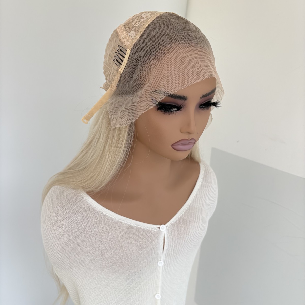 Heat Resistant Synthetic Hair Long Straight Lace Frontal Wig Women Ombre Blonde