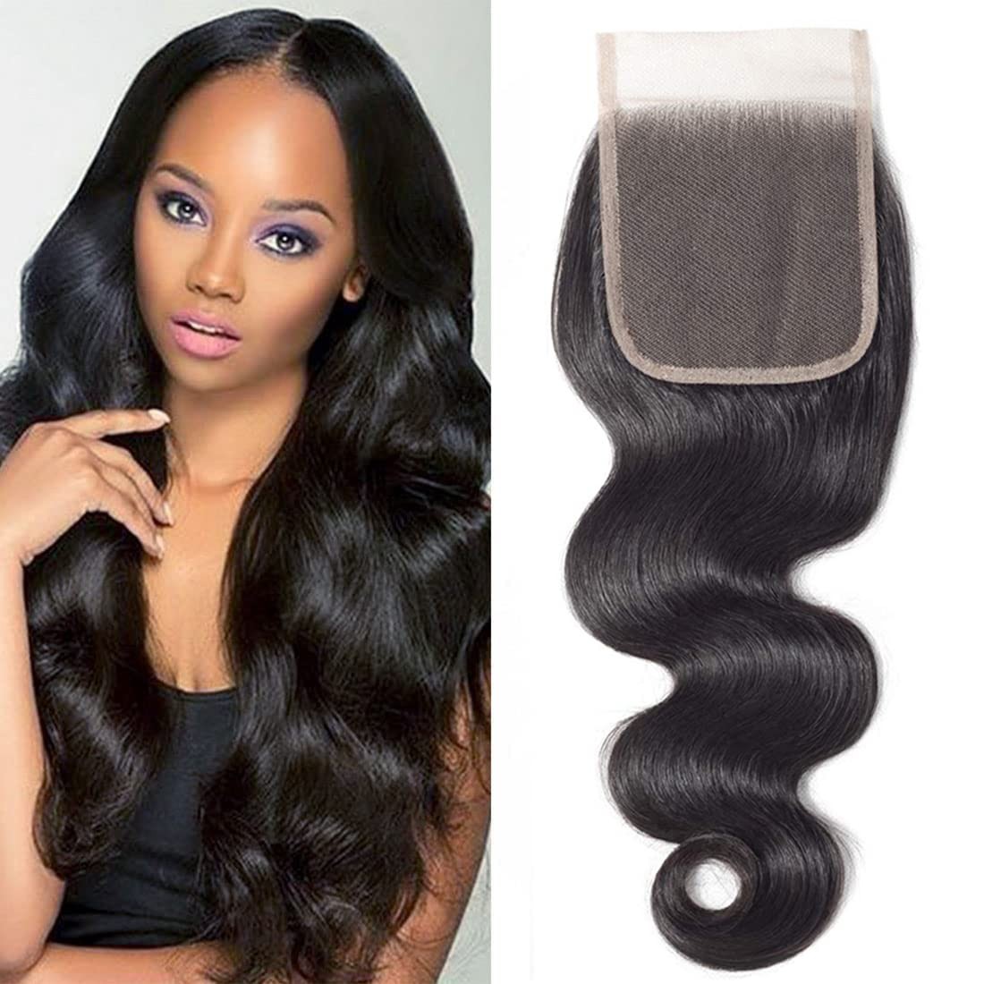 Body Wave Human Hair Lace Closure 4×4 Free Part Swiss Lace Closure 12A Brazil…