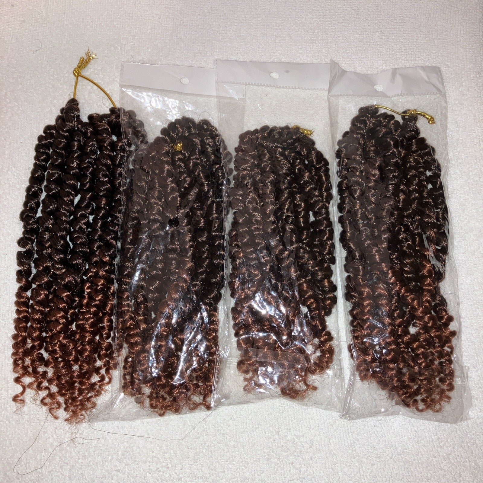 Curly Hair Extensions, 4 Sets, 12 Strands Each, Dark Brown w/ Lighter Brown Ends
