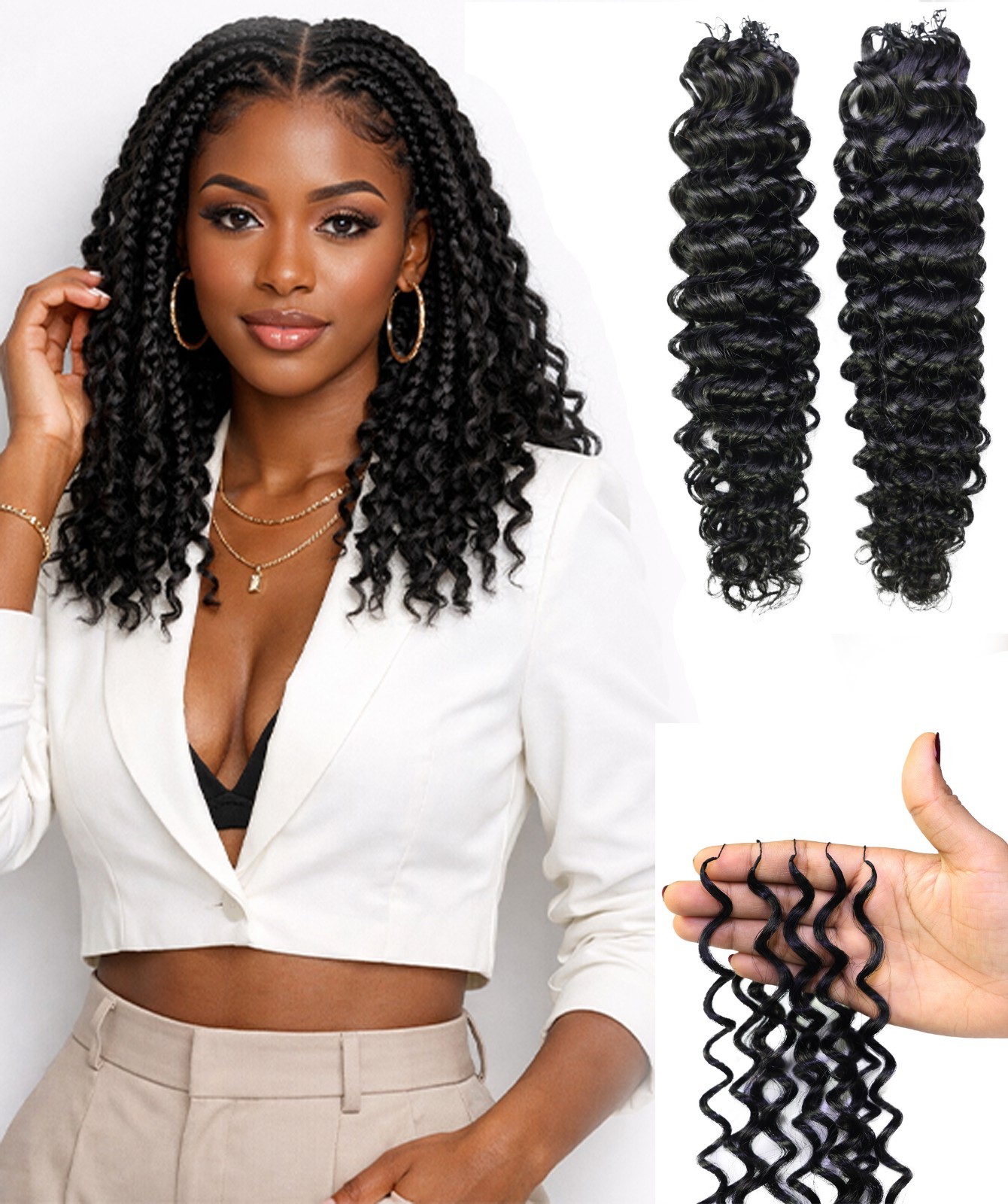 LUXLUXE Water Wave Braids Pre Looped Long Human Hair Extensions 40 Strands