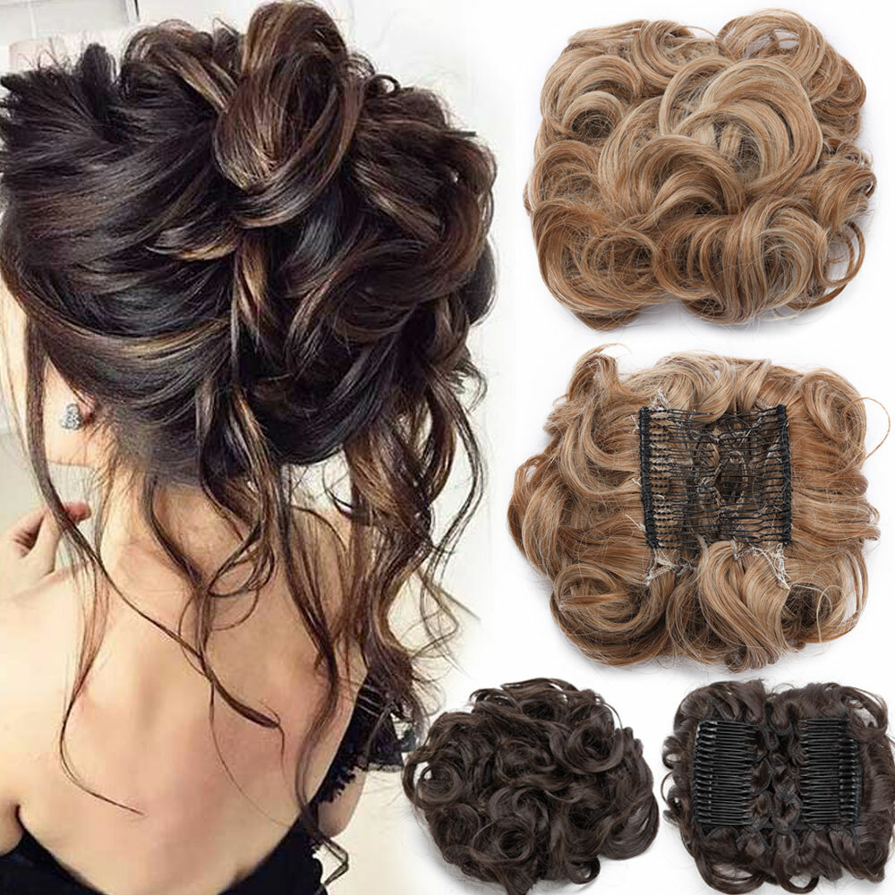 1PCS Real THICK Curly Chignon Messy Bun Updo Cover Clip in Hair Piece Extensions