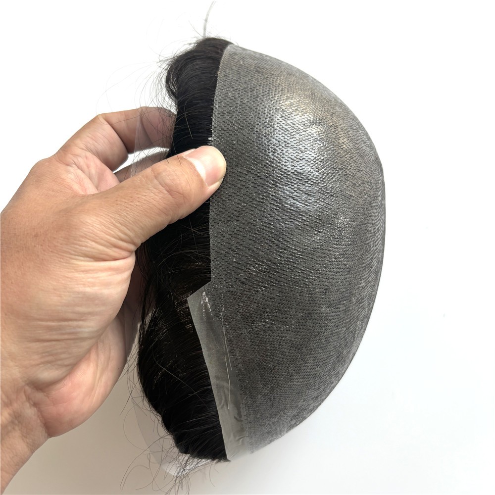 Mens Toupee Human Hair System Full Poly Thin Skin Hair Piece Replacement System