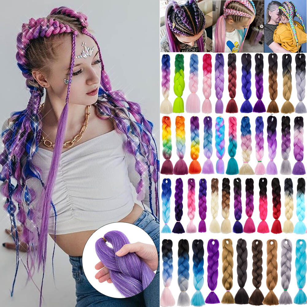 NEW Tinsel Shiny Rainbow 24″ Jumbo Dutch Braids Crochet Braiding Hair Extensions
