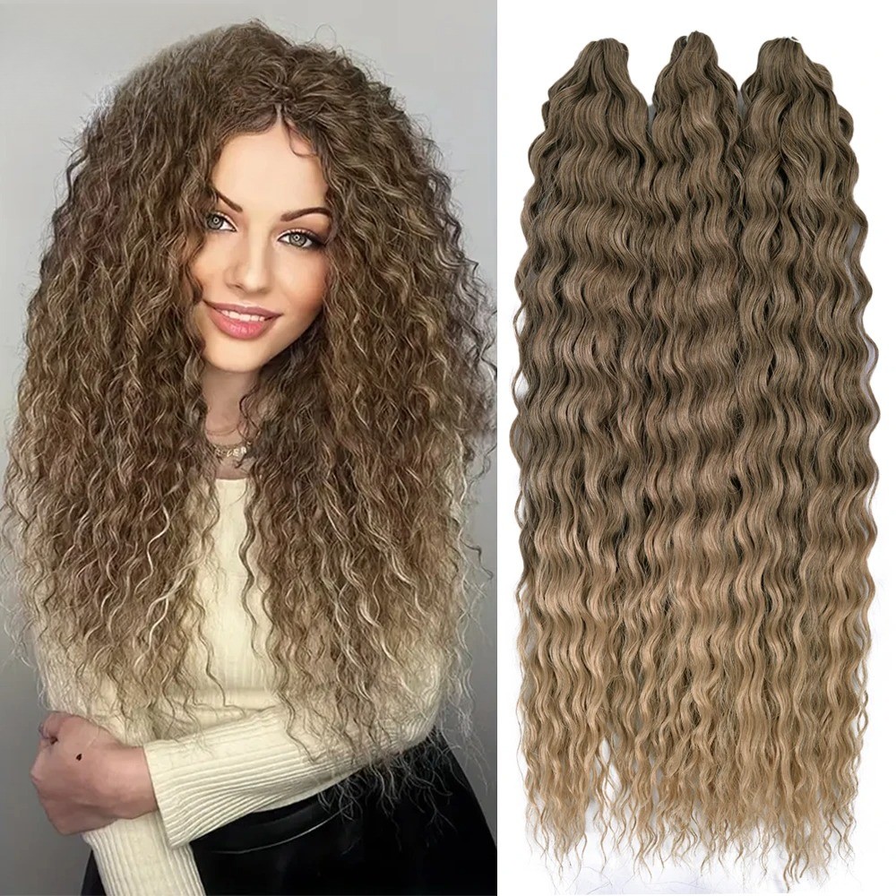 22Inch Ombre Blonde Ariel Curl Water Wave Synthetic Braiding Hair Extensions
