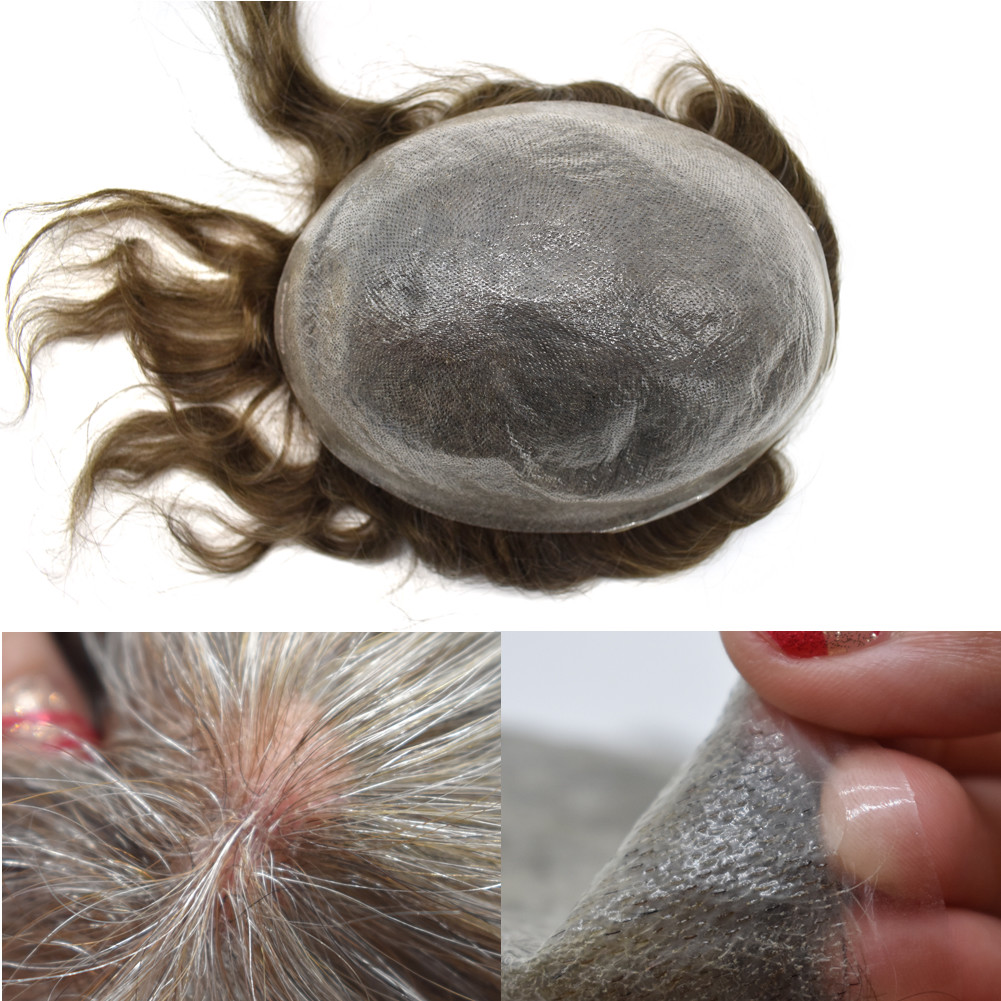 Mens Toupee Ultra Thin Skin Invisible Poly PU Wig 0.04mm Human Hairpiece for Men