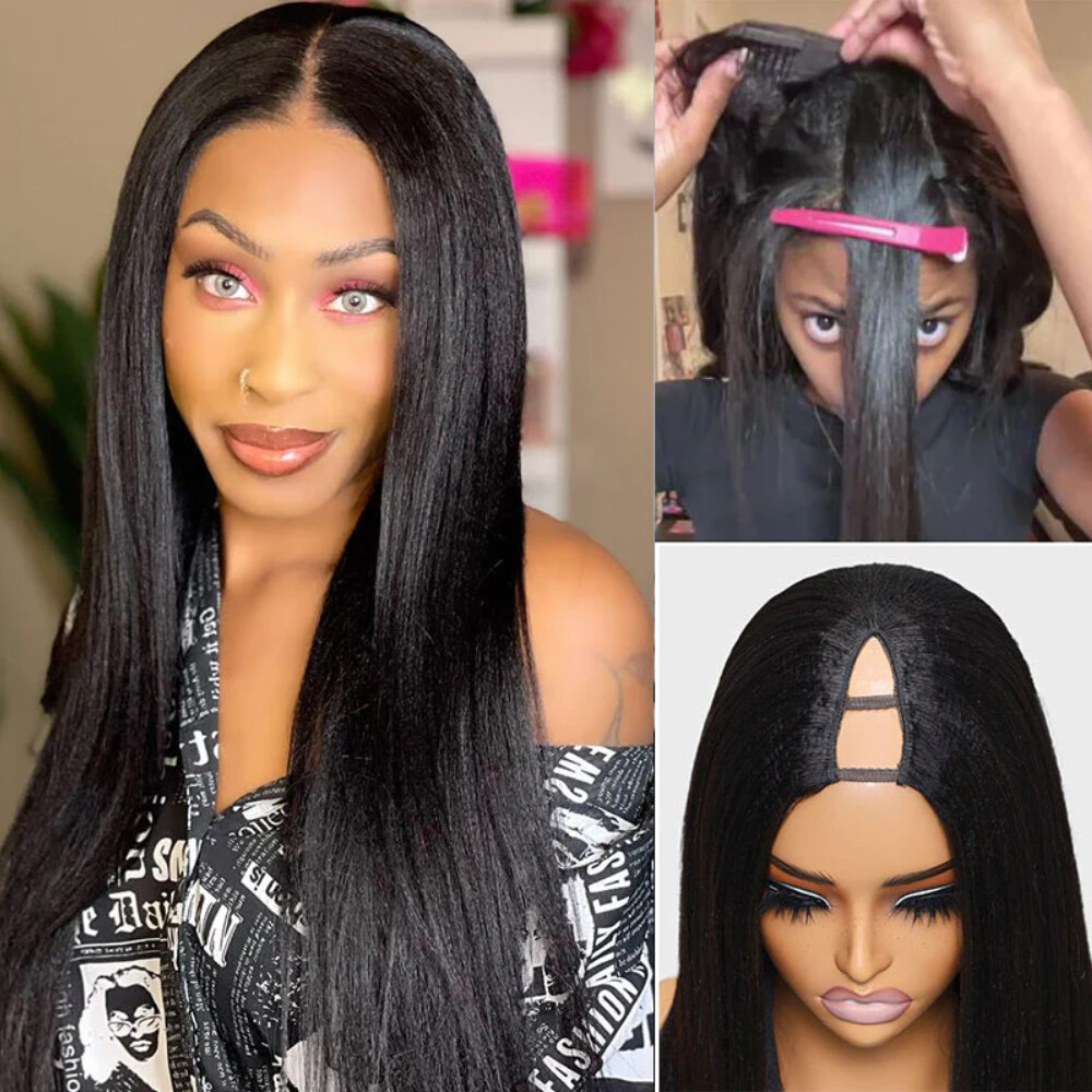 UNice Cambodian Yaki Straight V Part Human Hair Wigs Upgrade U Part Wig Glueless