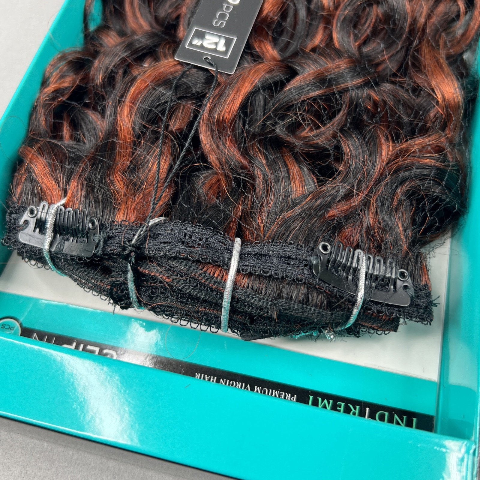 Deep Wave 9 Pc 12” Clip-in #1B/350 Black & Copper Virgin Indi Remi Hair Bobbi