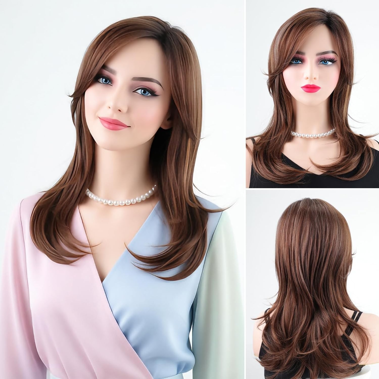 Layered Ombre Brown Highlight Wig