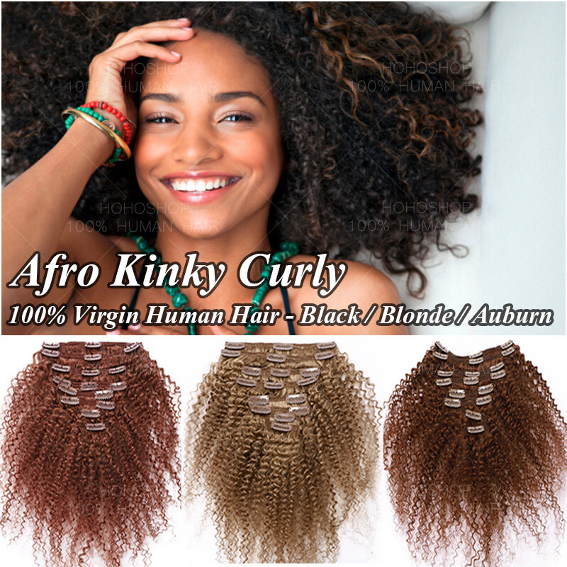 Afro Kinky Curly Yaki Clip In Virgin Human Hair Extensions Full Head Weave 4B 4C