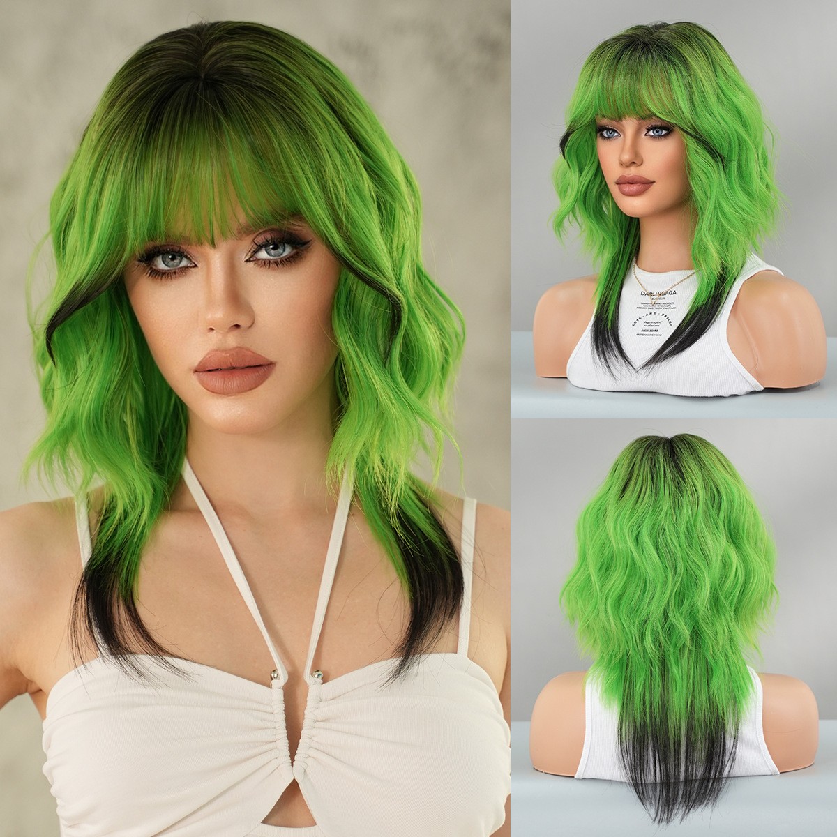 Mullet Wig Green Red Orange Long Punk Rocker Synthetic Halloween Costume Party