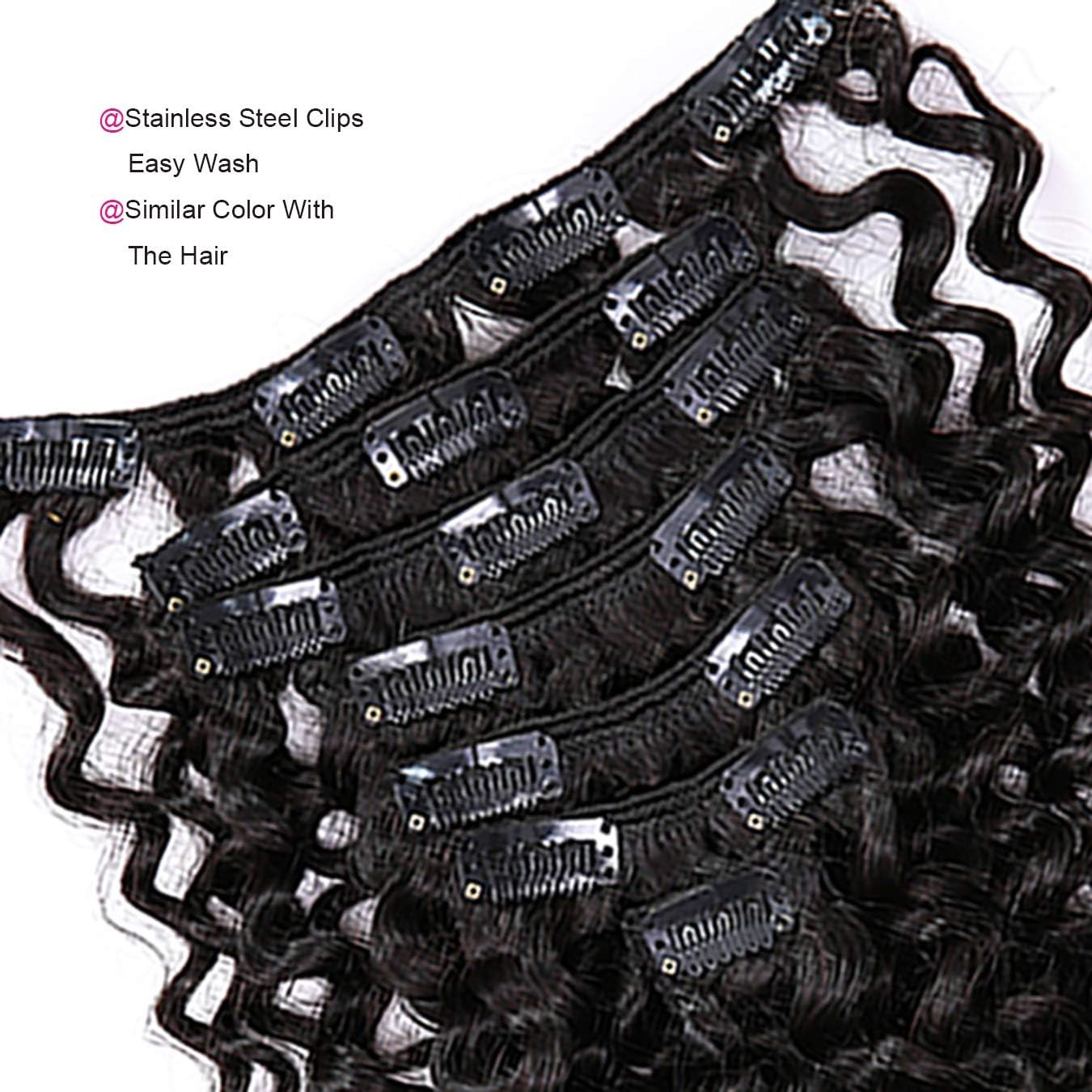 Anrosa Water Wave Clip In Hair Extensions Human Hair Natural Black 10 Inch 1B