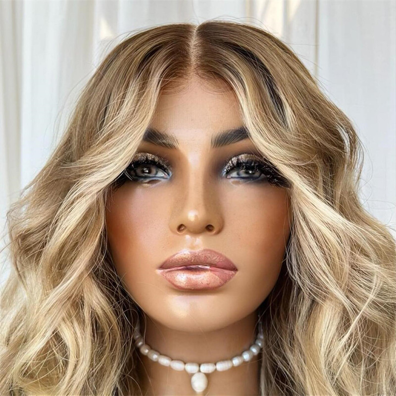 Ombre Brown Honey Blonde Water Wave 13×4 Lace Front Wig Remy Human Hair Wigs