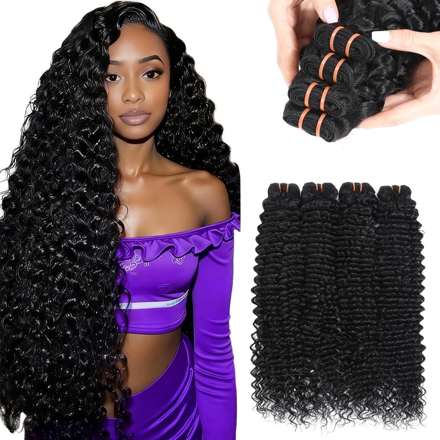 16A Deep Wave Human Hair Bundles – Silky Soft Brazilian Virgin Extensions, 4 Pac