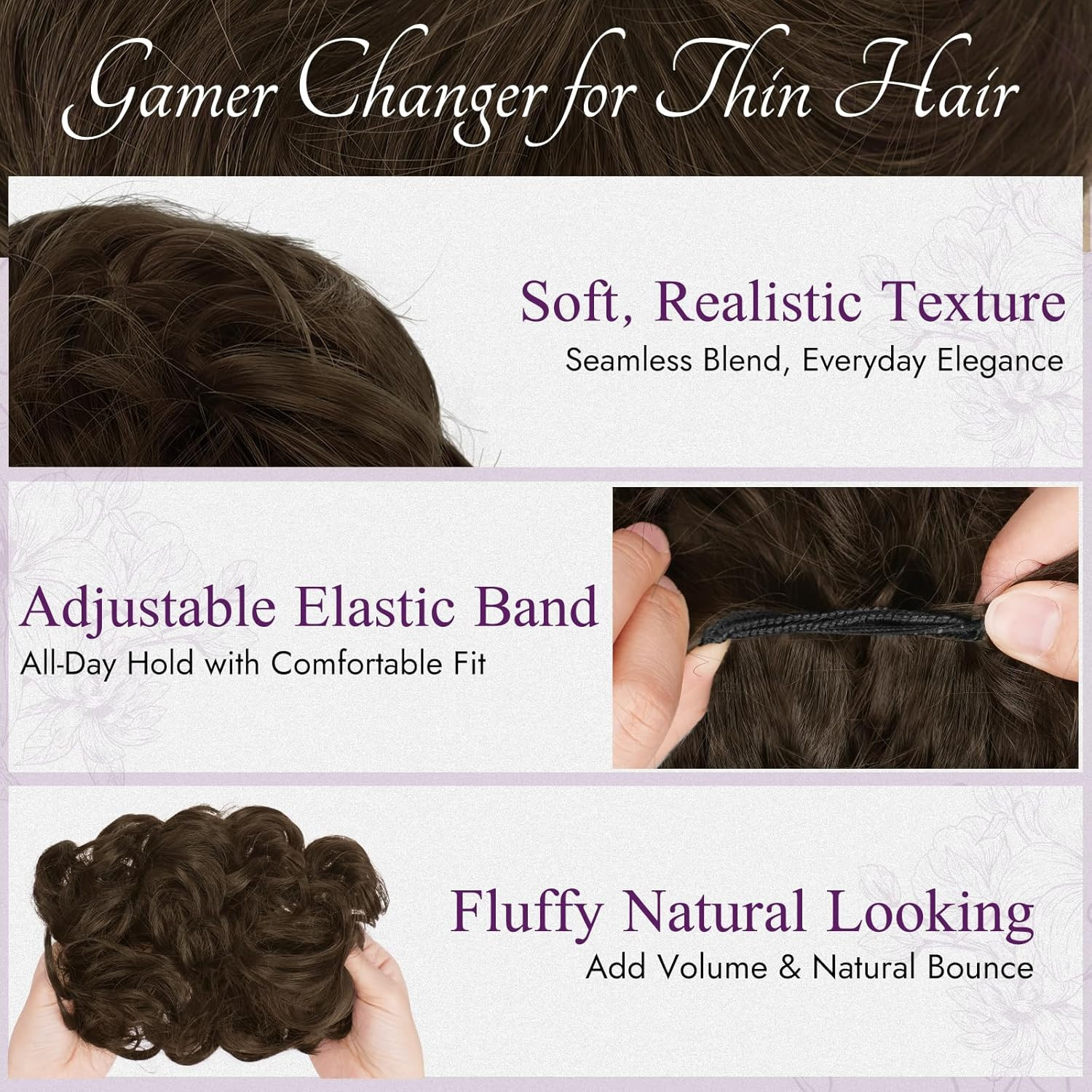 2 PCS Brown Messy Bun Hair Pieces – Elastic Chocolate Brown Messy Bun Scrunchies