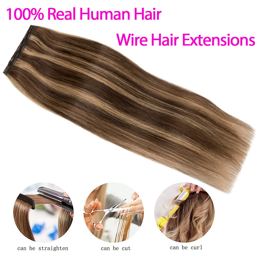 Wire Clip Hair Extensions Elastic Band Secret Headband Ring 100% Real Human Hair